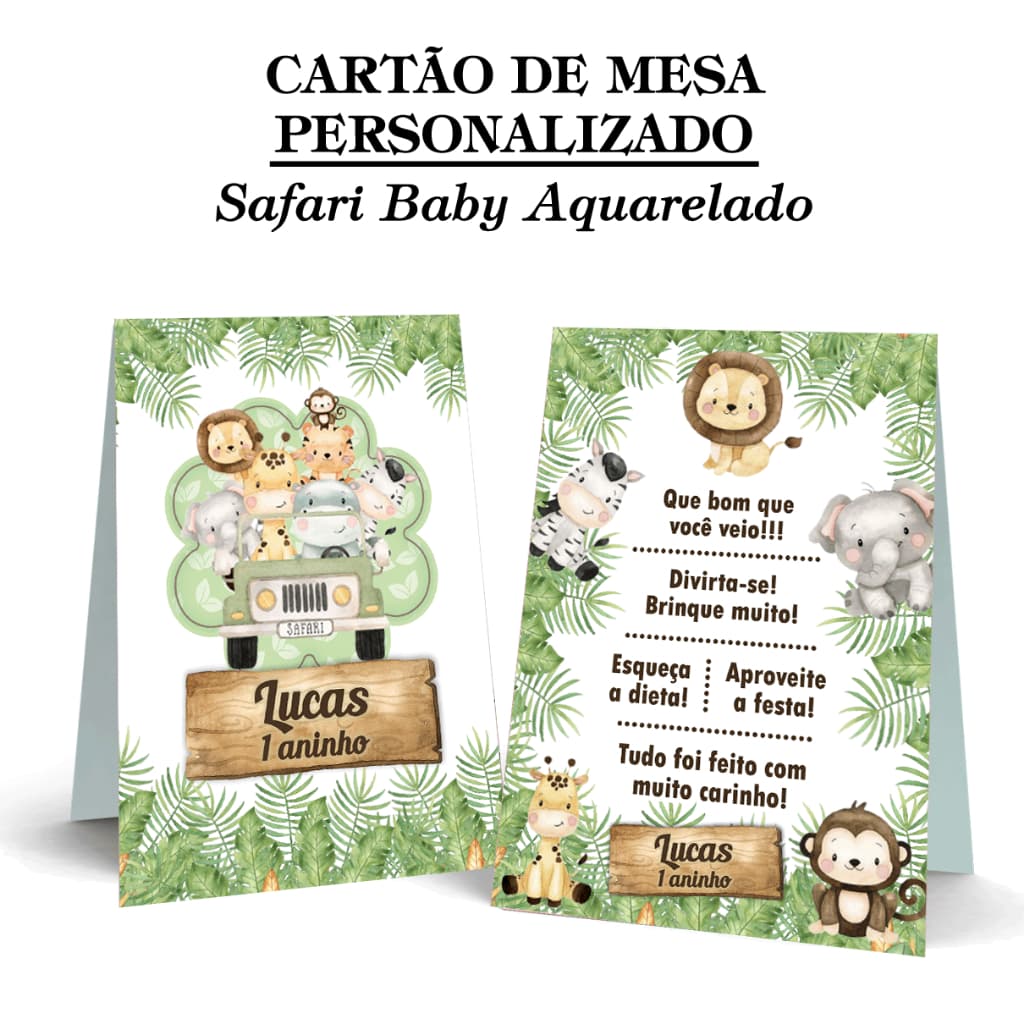 Agradecimento de Mesa para festa tema Safari Baby Aquarela (n+td) kit festa de 6 a 36 unidades