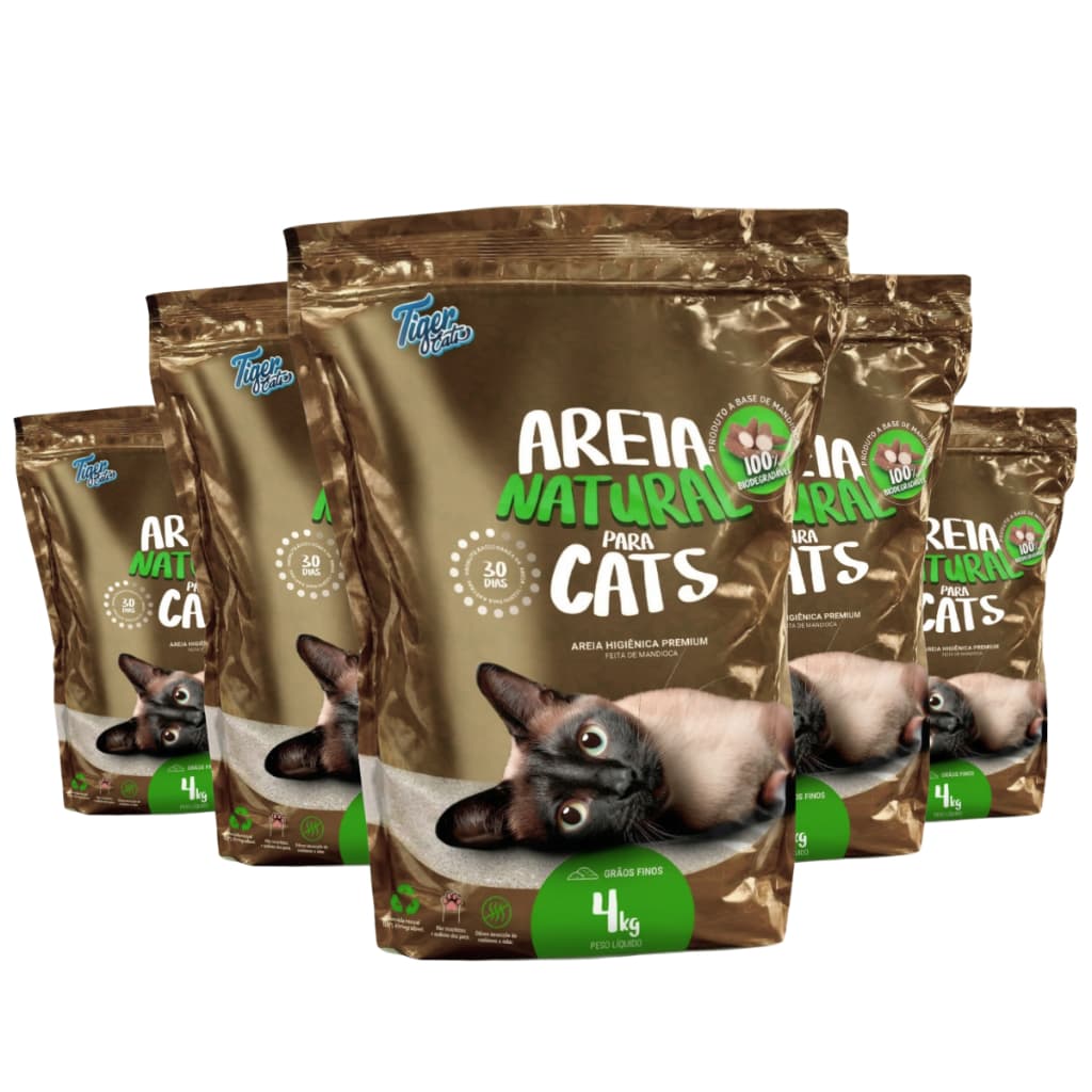 Areia Higiênica Natural Biodegradável Mandioca Para Gatos Tiger Cats 20kg