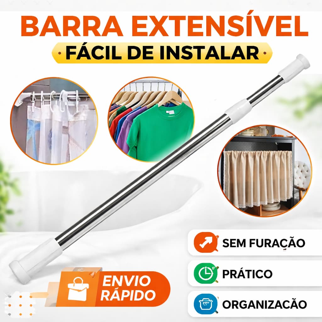 Varão Extensor Ajustável Para Cortina Box de Banheiro Bastão Inox