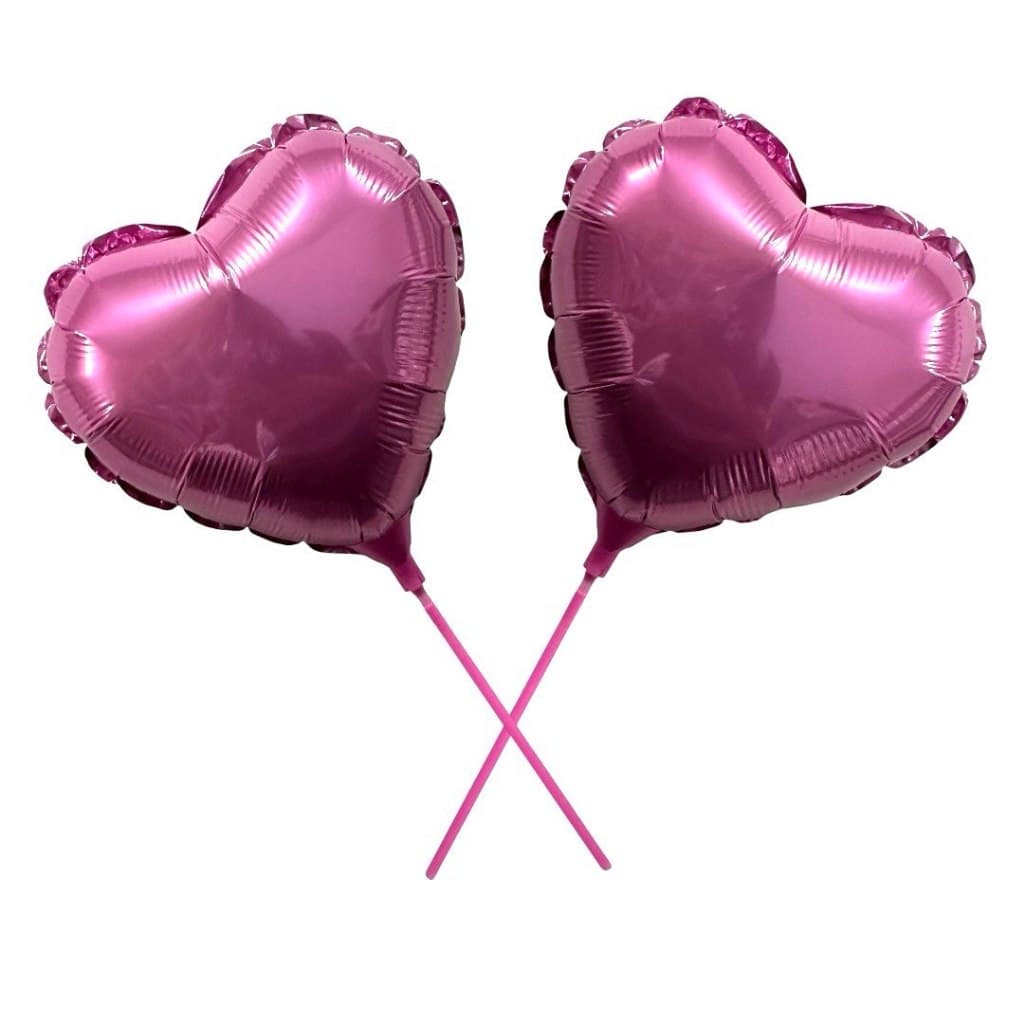 Kit 10 Balão Metalizado Coração Rosa Claro 22cm + Varetas 18cm - Festa Decoração Dia das Mães