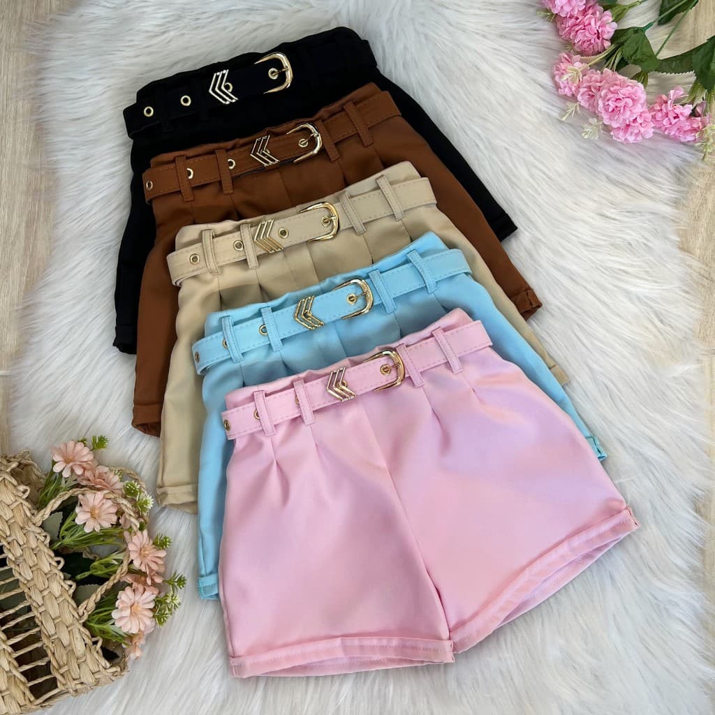 Short Cinto Infantil Social com Cinto Forrado Para Meninas Elegantes