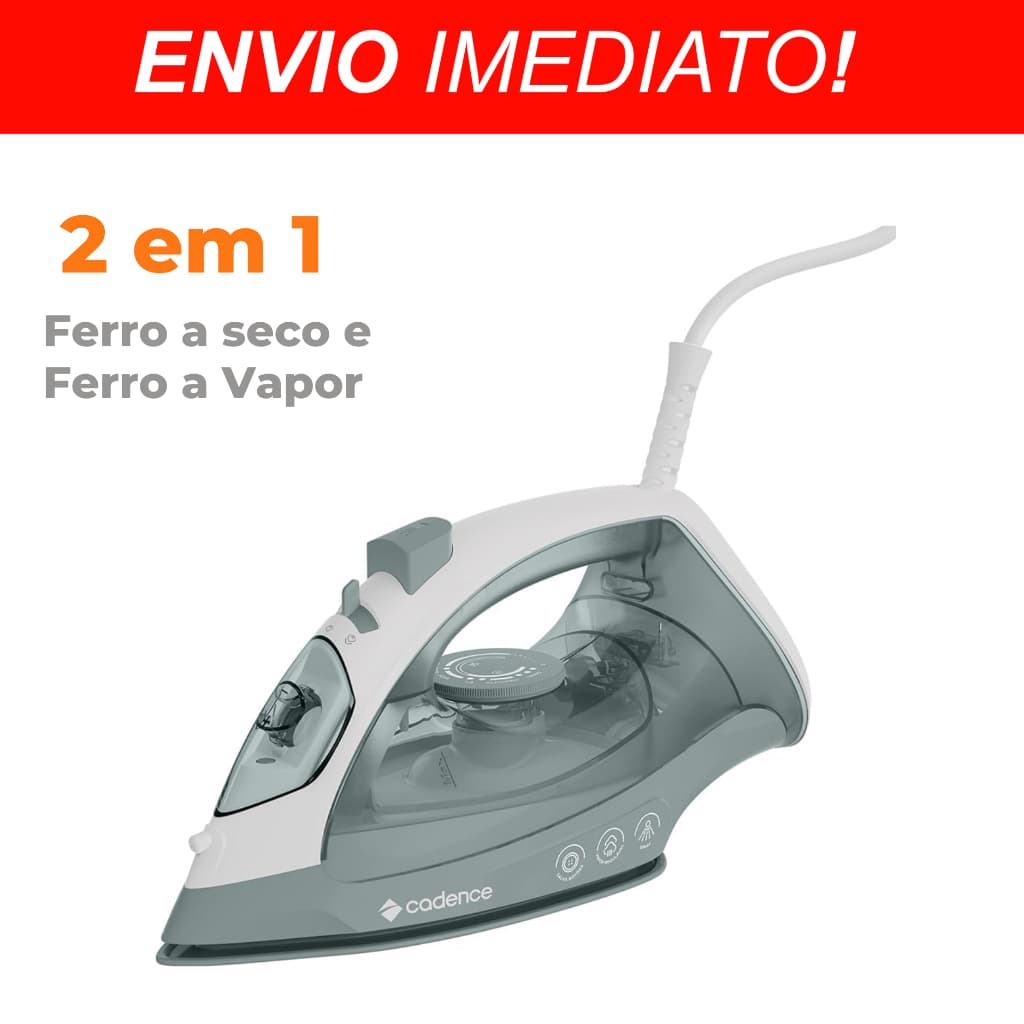 Ferro de Passar 2 em 1 a Vapor e Seco Cadence IRO210 Base Antiaderente e Spray de Água – Cinza- 127V