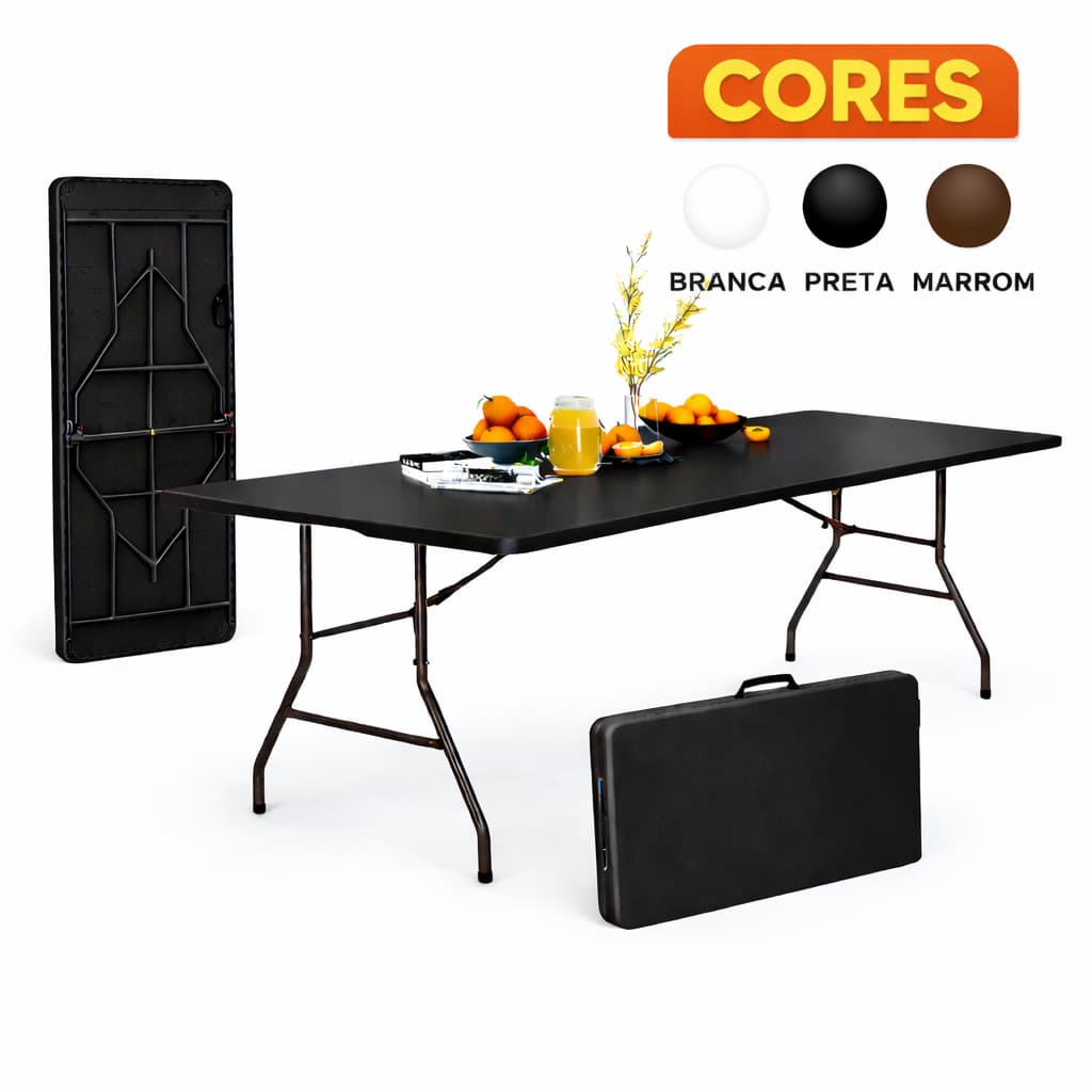 Mesa Dobrável Tipo Maleta Portátil 1,80m Reforçada Mesa Plástica Camping Festa Churrasco Evento