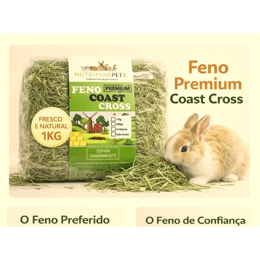 1kg De Feno Coast Cross Premium Verdinho Fresquinho Cheirosinho NUTRIPANSPETS Porquinho Da Índia