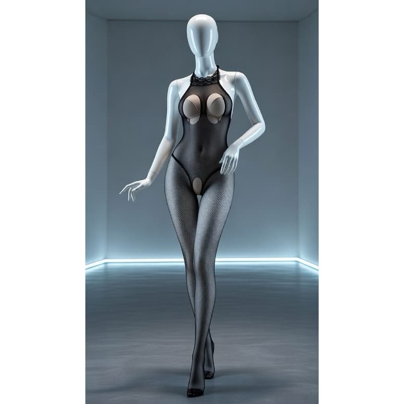 Body/lingerie Arrastão Vazado – Lingerie Sensual em Malha Elástica (36 ao 40)