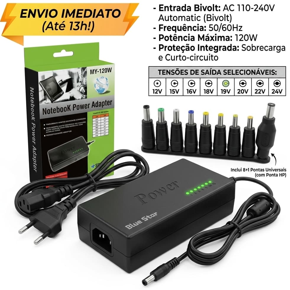 Fonte Carregador Universal Notebook Laptop Computador 120W