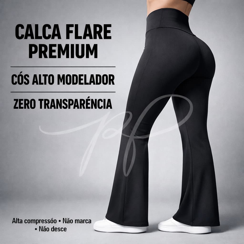 Calça Feminina Suplex Legging Flare Bailarina Cós Alto Modeladora