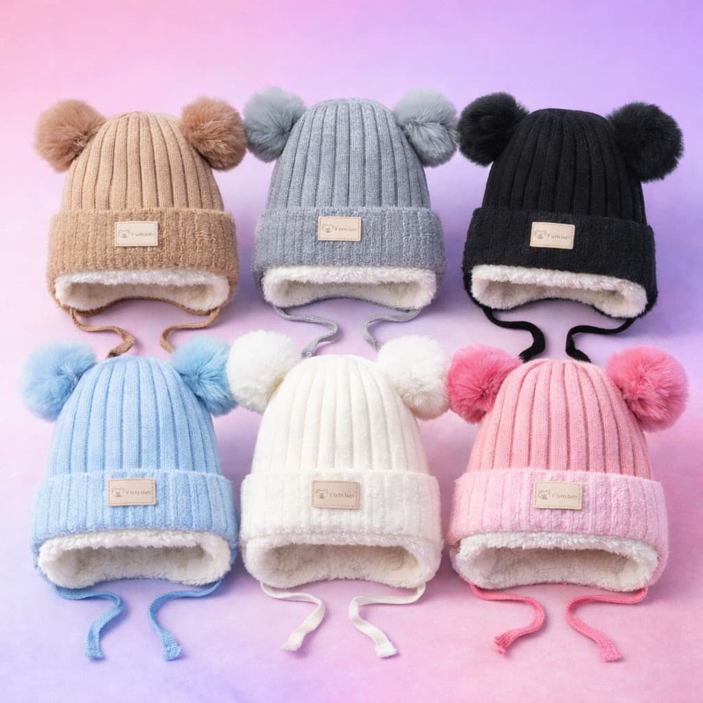 Touca Boina Baby Bear de Bebê Unissex Inverno Forrada | Acessório Infantil até 2 Anos PomPom Pelucia