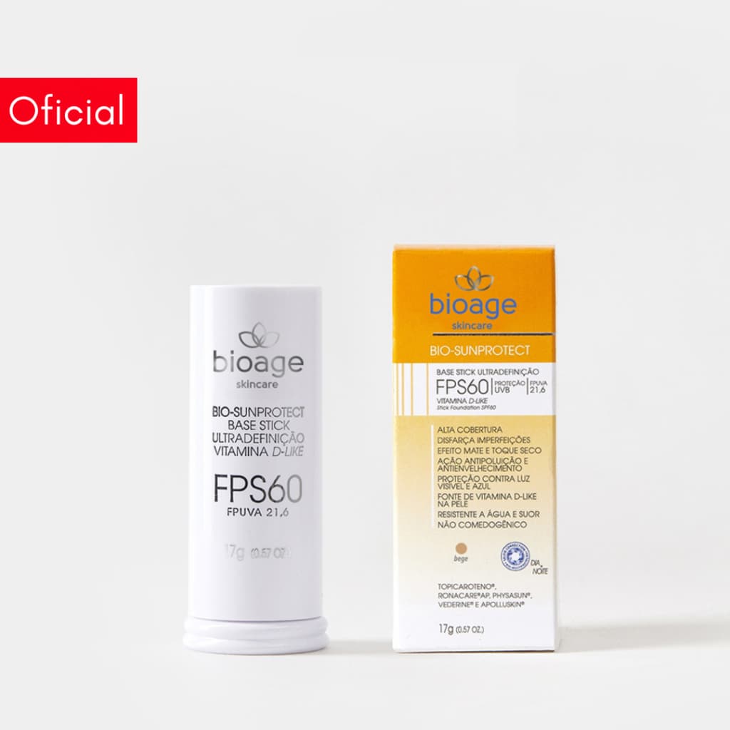 Protetor Solar Facial em Base Stick FPS 60 com Vitamina D-like Bege 17g - Bioage