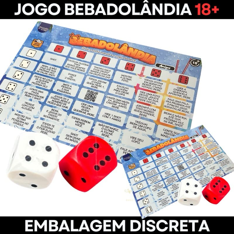 Jogo bebadolândia tabuleiro 2 dados amigos casais Festa diversão Esquenta Bebida beber shot