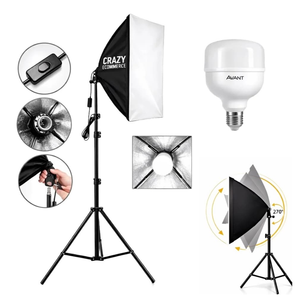 Kit Softbox + Lampada Led Estúdio Luz Continua Tripe 2metros