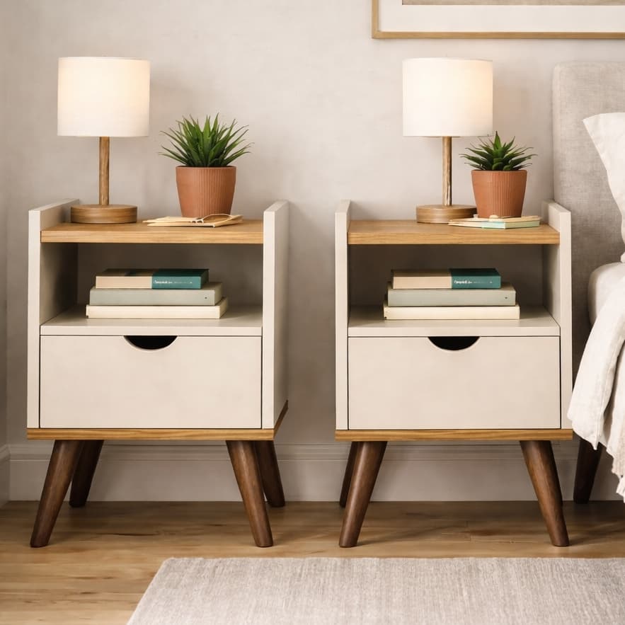 Kit 2 Mesas Cabeceira Quarto Gaveta Decoração Resistente Multiuso Organizador Nicho Retro Cores