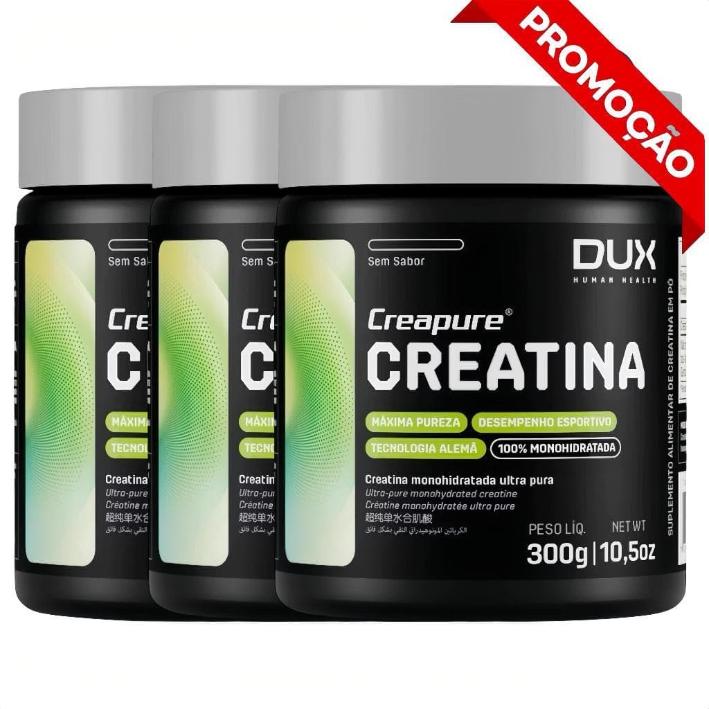 Kit 3 Potes Creatina DUX 300g - 100% Pura com SELO CREAPURE Reconhecido pela ANVISA