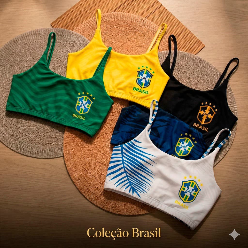 Kit Top Cropped Croped Topper Blusinha Alça Fina Seleção Do Coração Brasil Confortavel Copa do mundo