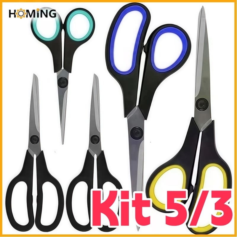Kit 5/3 Tesoura Multiuso Afiada Aço Inoxidável Laminado Cozinha Costura