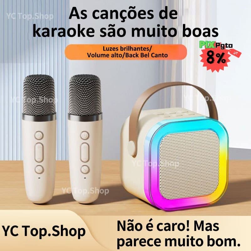 K12 Alto-falante Bluetooth Múltiplas Cores 1/2 Microfone Karaokê Diversão para Toda a Família
