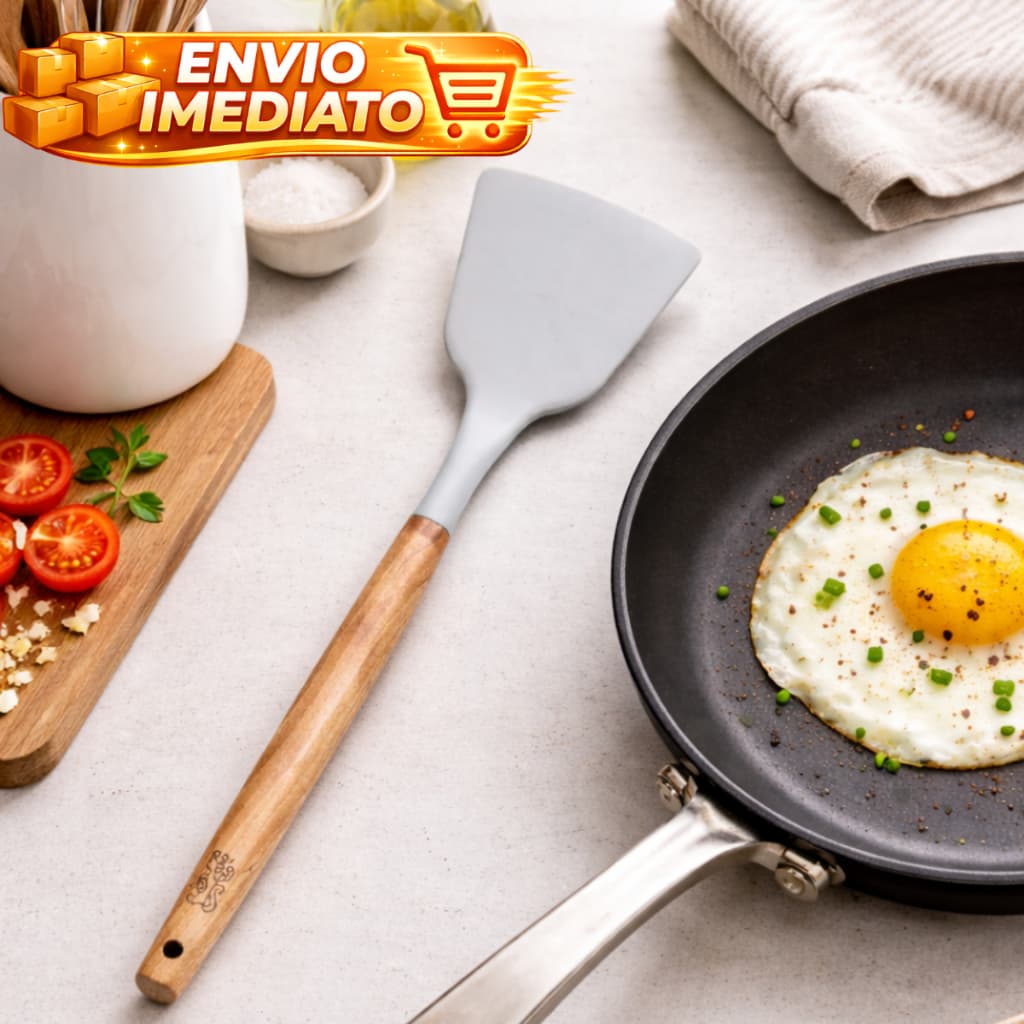 Espatula de silicone para cozinha casa Cucina De Silicone Cabo Madeira 32cm Pá Cinza - Fracalanza