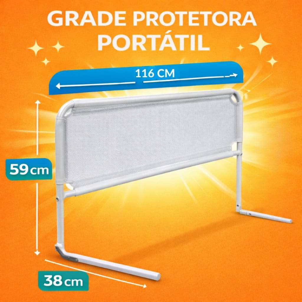Grade de Proteção para Cama 116x59cm Grande Anti Queda Infantil e Idoso Reforçada