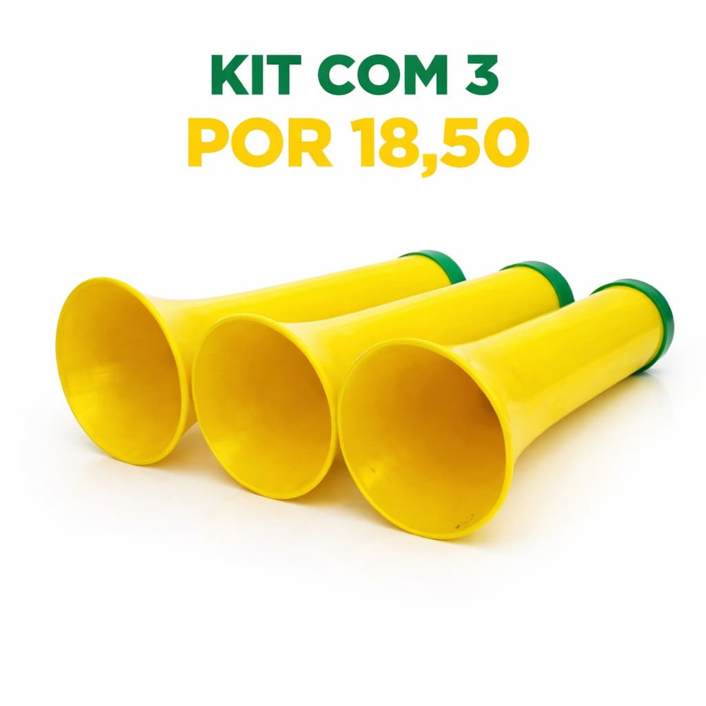 Kit 3 Cornetas Torcida Brasil Vuvuzela Copa do Mundo Estádio Futebol Torcedor