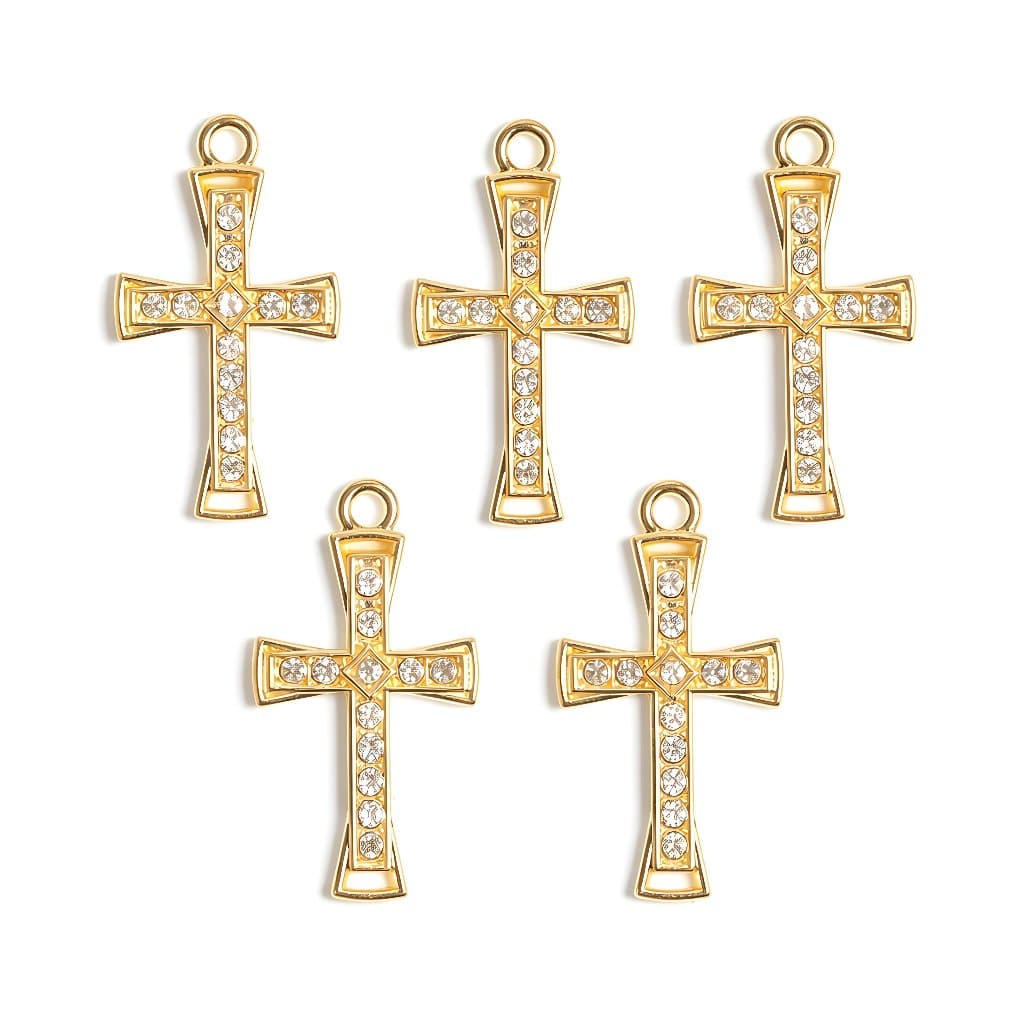 Pingente De Cruz Com Strass - 20 Peças  Dourado/Níquel