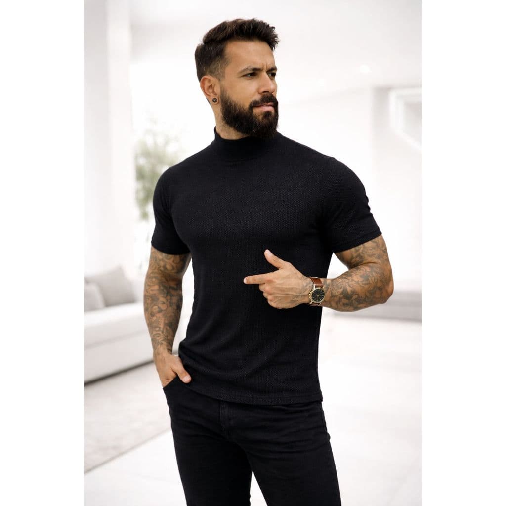 Camisa Masculina Texturizada Gola Média Casual Elegante Premium