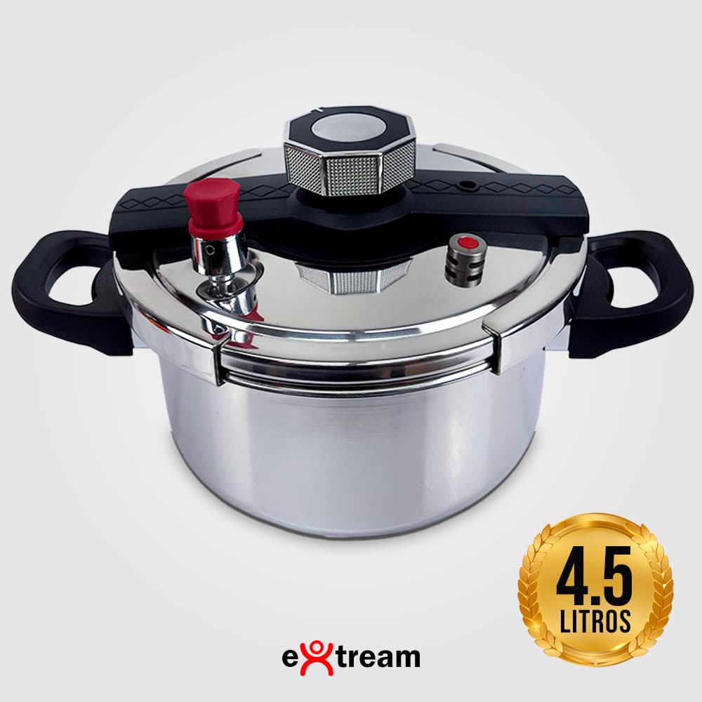 Panela de Pressão Aço Inox Fundo Triplo SecureLock Pro Extream Indução e Gás - 4,5L 6,2L 8L Fechamento Externo