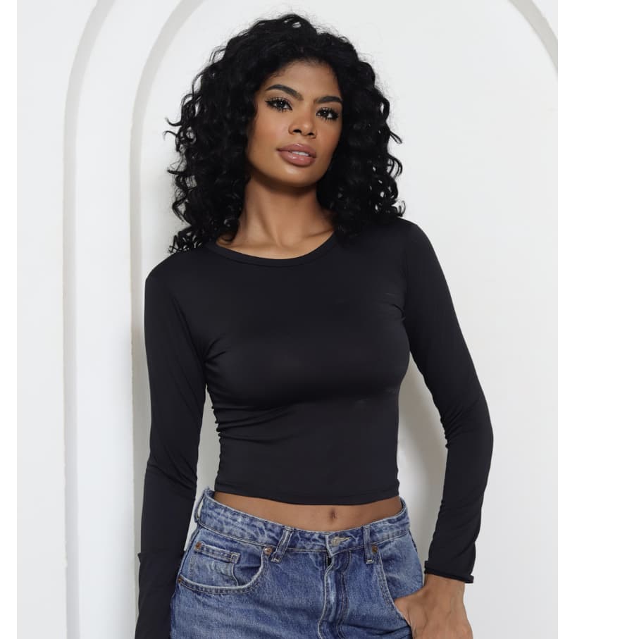 Blusa Feminina de Manga Longa - Meia Estação de Compressão Colada - Blusinha Manga Comprida - Varias Cores