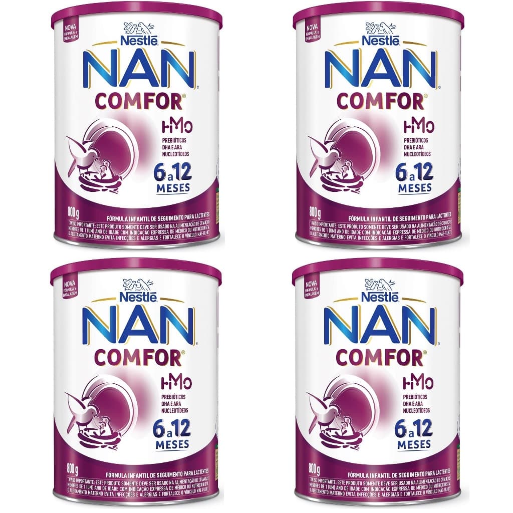 Kit 4 Latas NAN Comfor 6 a 12 Meses 800g cada (ROXO) EQ.1