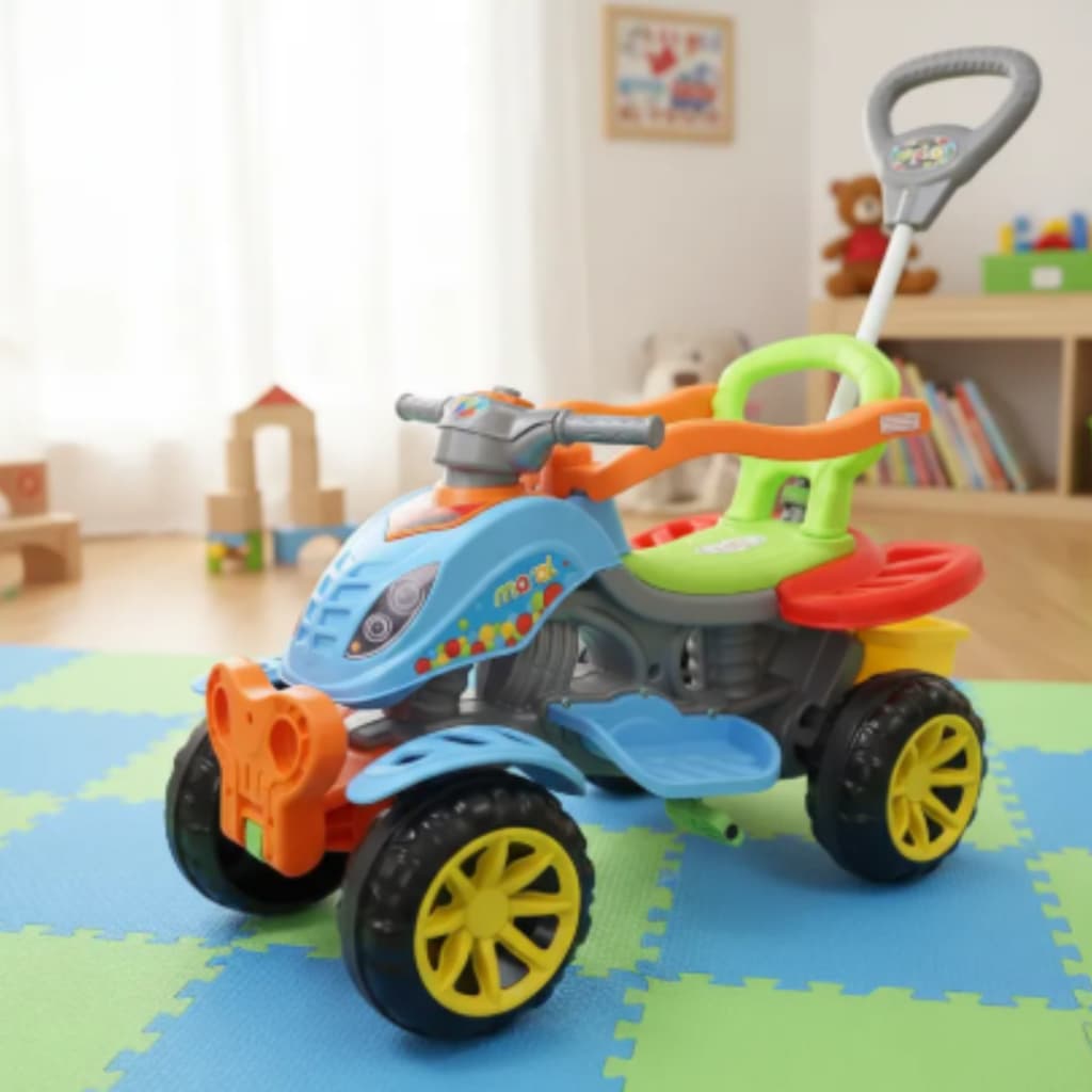 Carrinho de Passeio e Pedal Quadriciclo Colorido da Maral C\Haste| +9Meses| +12Meses