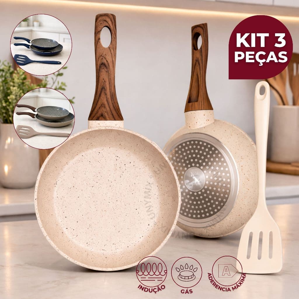 Kit Frigideiras 3 Peças Antiaderente em Cerâmica Indução - 20cm e 24cm + Espátula
