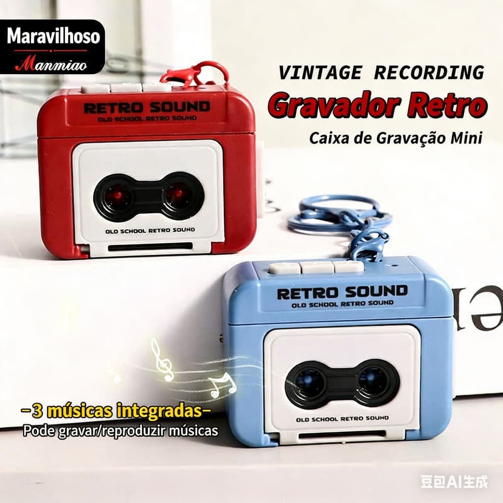 Criativo Retro som fita gravador chaveiro corrente pingente saco de descompressão ornamentos pequenos presentes