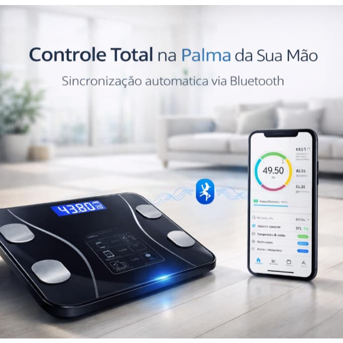 Balança Digital(LED) Inteligente Bluetooth Bioimpedância Corporal IMC App Fitness até 140kg