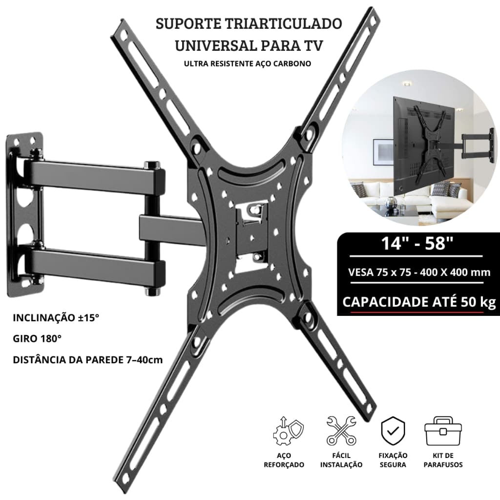 Suporte Articulado Para TV  E Monitor Smart LED LCD 4K Parede Painel 14 24 32 43 50 55 60 Polegadas