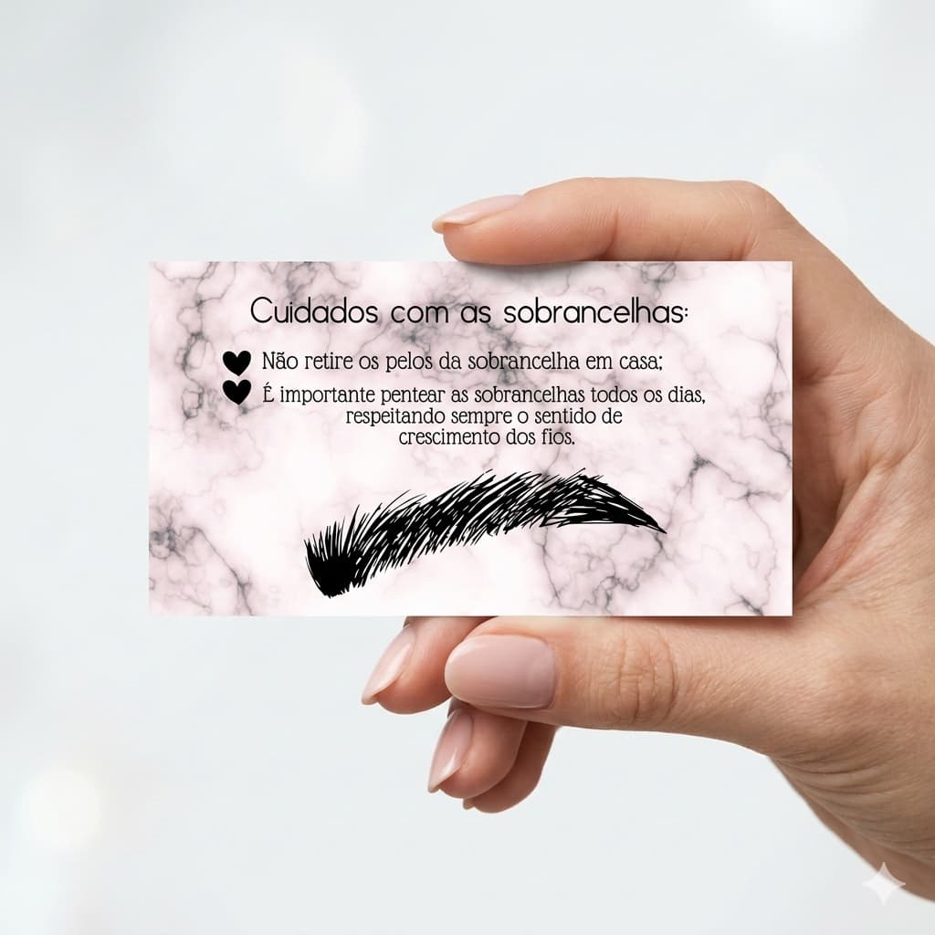 Card Cartão Designer de Sobrancelhas cuidados com sobrancelha mimos, pós procedimento pós atendimento , pós designer