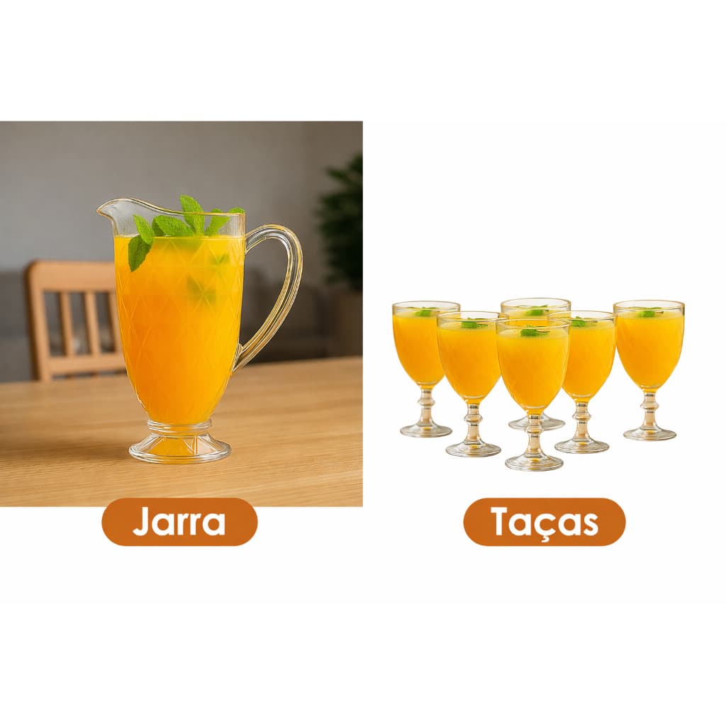Jarra 1200ml Diamond ou 06 Taças 325ml Diamond Suco Agua Transparente Luxo Possui Variações