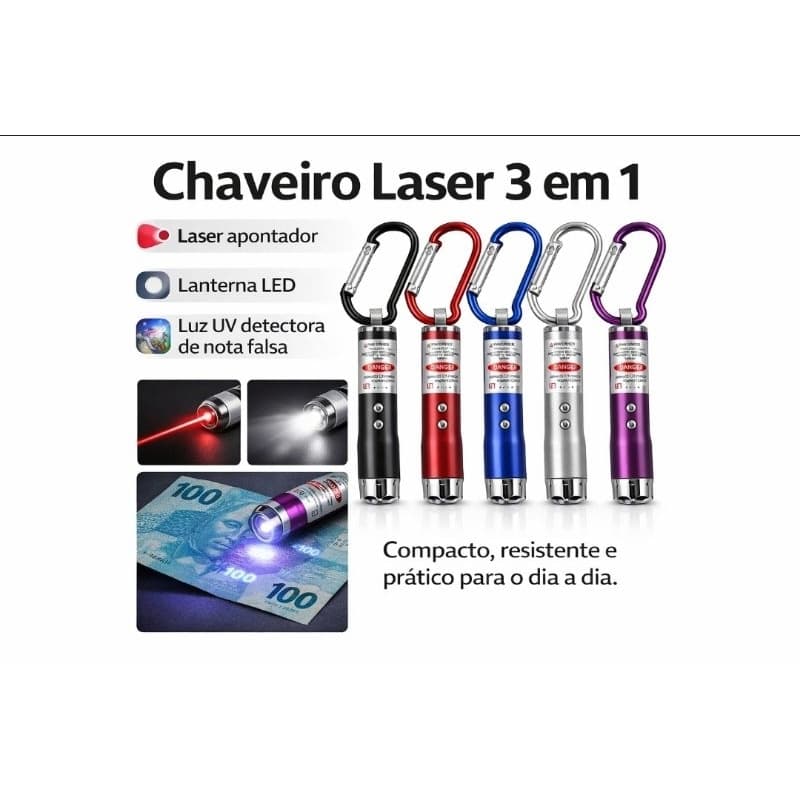 Caneta Laser com lanterna e detector e nota falsa