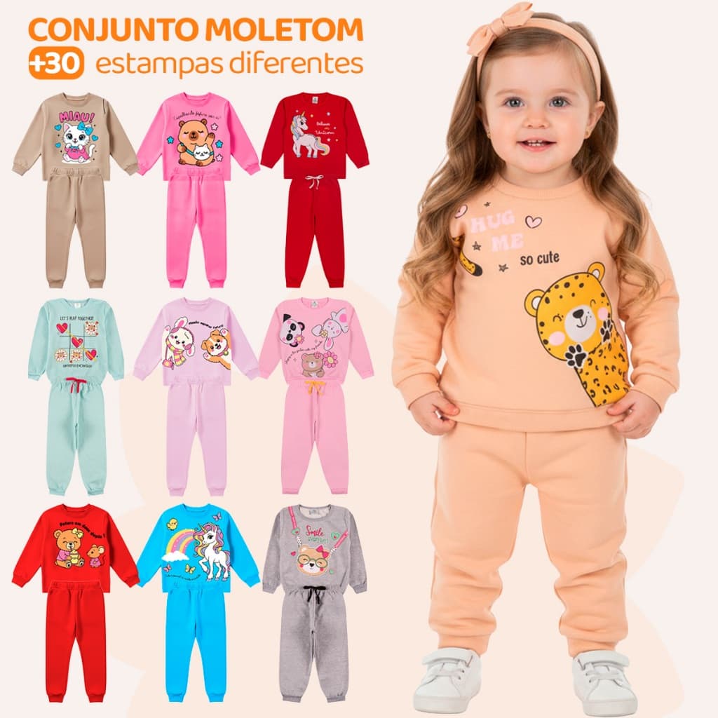 Kit Sortido 8 Peças de Roupas Feminino Infantil Inverno – 4 blusas casacos + 4 calças de 1 ao 10 – Kit 4 Conjuntos