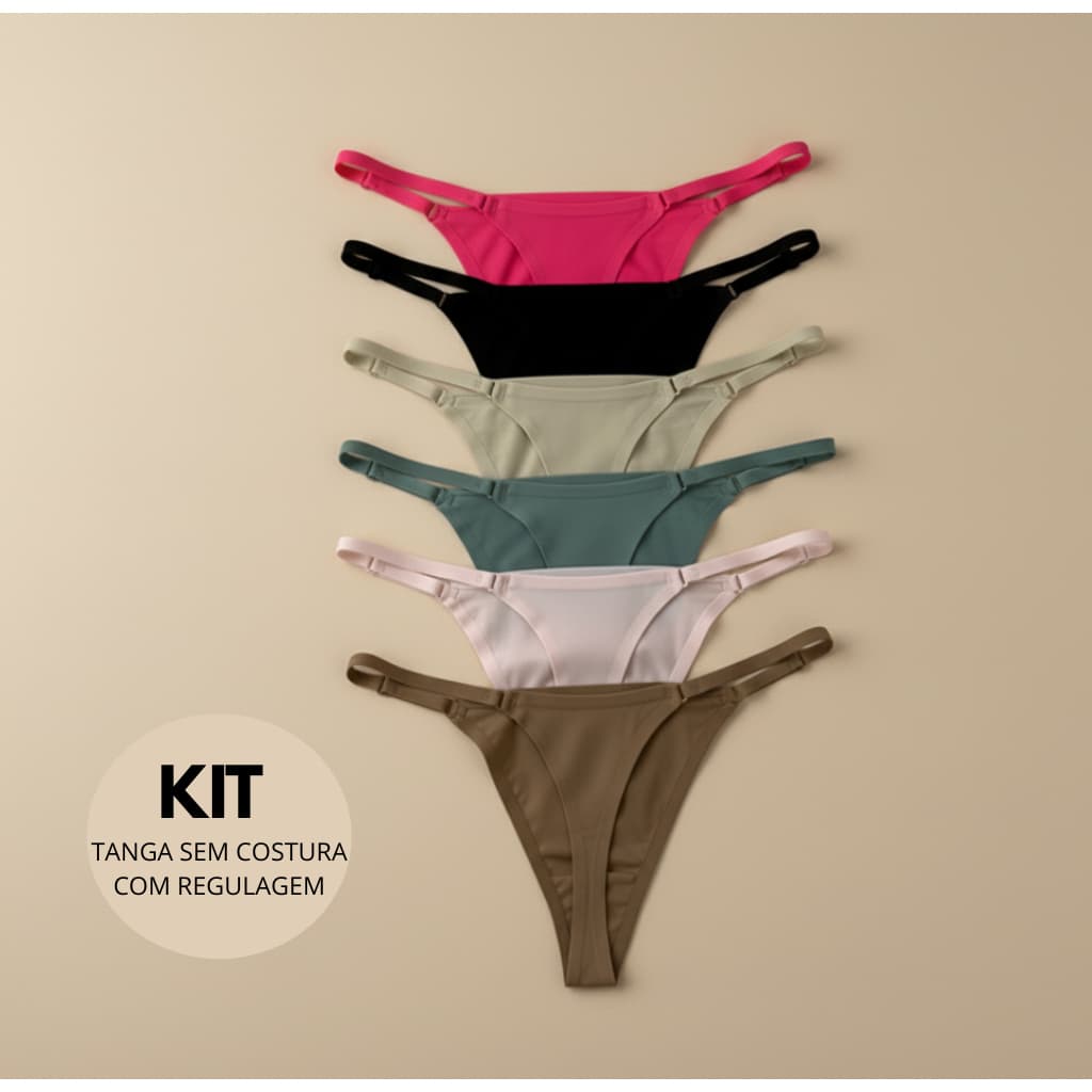 Kit Calcinha Corte A Laser Com Regulagem Tanga Sem Costura Fio Dental Poliamida Não Marca Lingerie Sexy