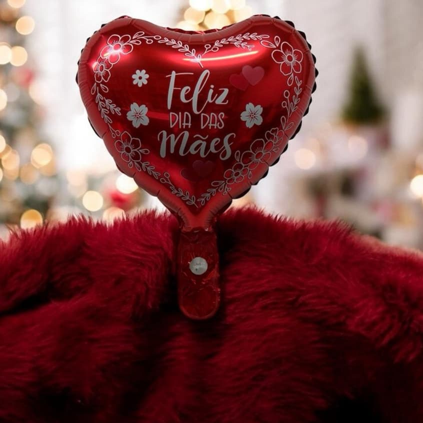 50 Balão Metalizado Coração Vermelho Para Centro De Mesa Feliz Dia Das Mães Com Flores 30cm