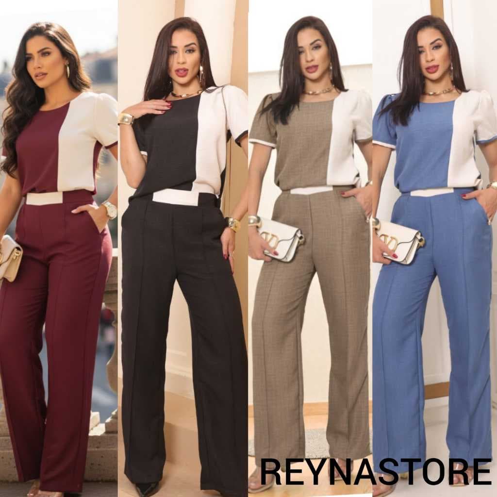 Conjunto feminino  Calça e Blusa  Elegante Confortável , Social e Festa, em (LINHO Milano melange )