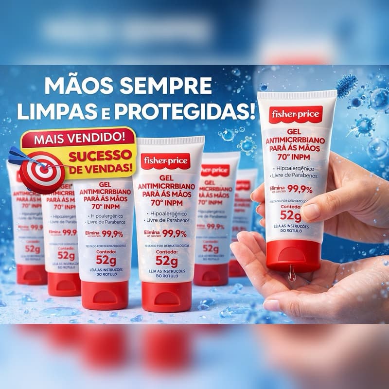 Gel Fisher Price  antibacteriano  higienizar 52gr Kit com 12  ou 24 unidades otimo para levar no carro,bolsa,mochila.