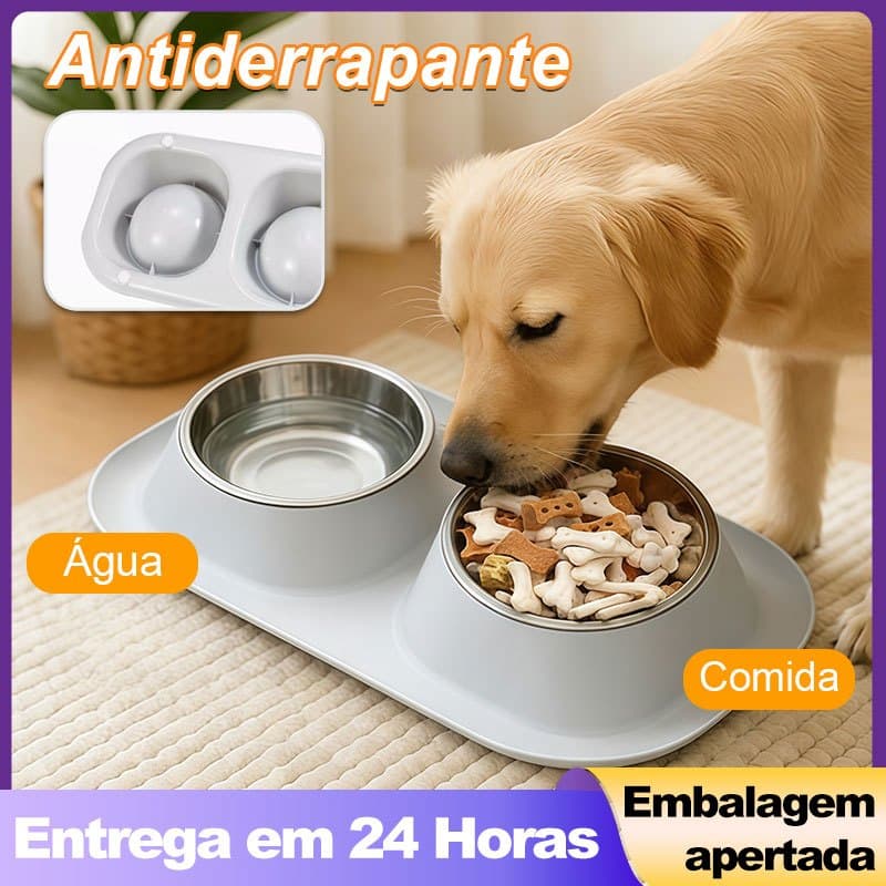 Comedouro Bebedouro 2 em 1 Tigela Aço Inox Removível Cachorro Gato Petantiderrapante