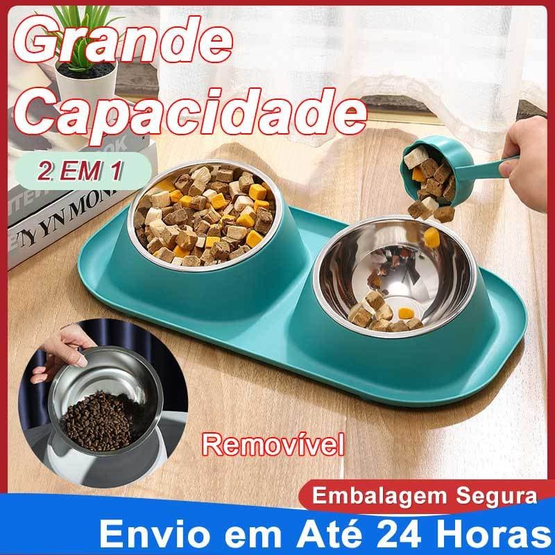 Comedouro Bebedouro 2 em 1 Aço Inox Duplo Antiderrapante para Cachorro Gato Pet