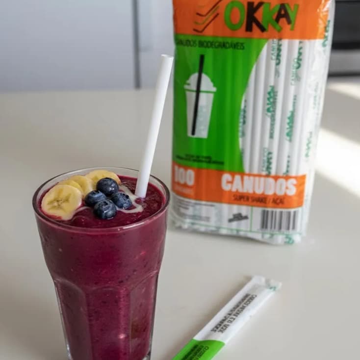 Canudo Milk Shake 10mm Biodegradável para Açaí suco e liquidos - Canudo Grosso