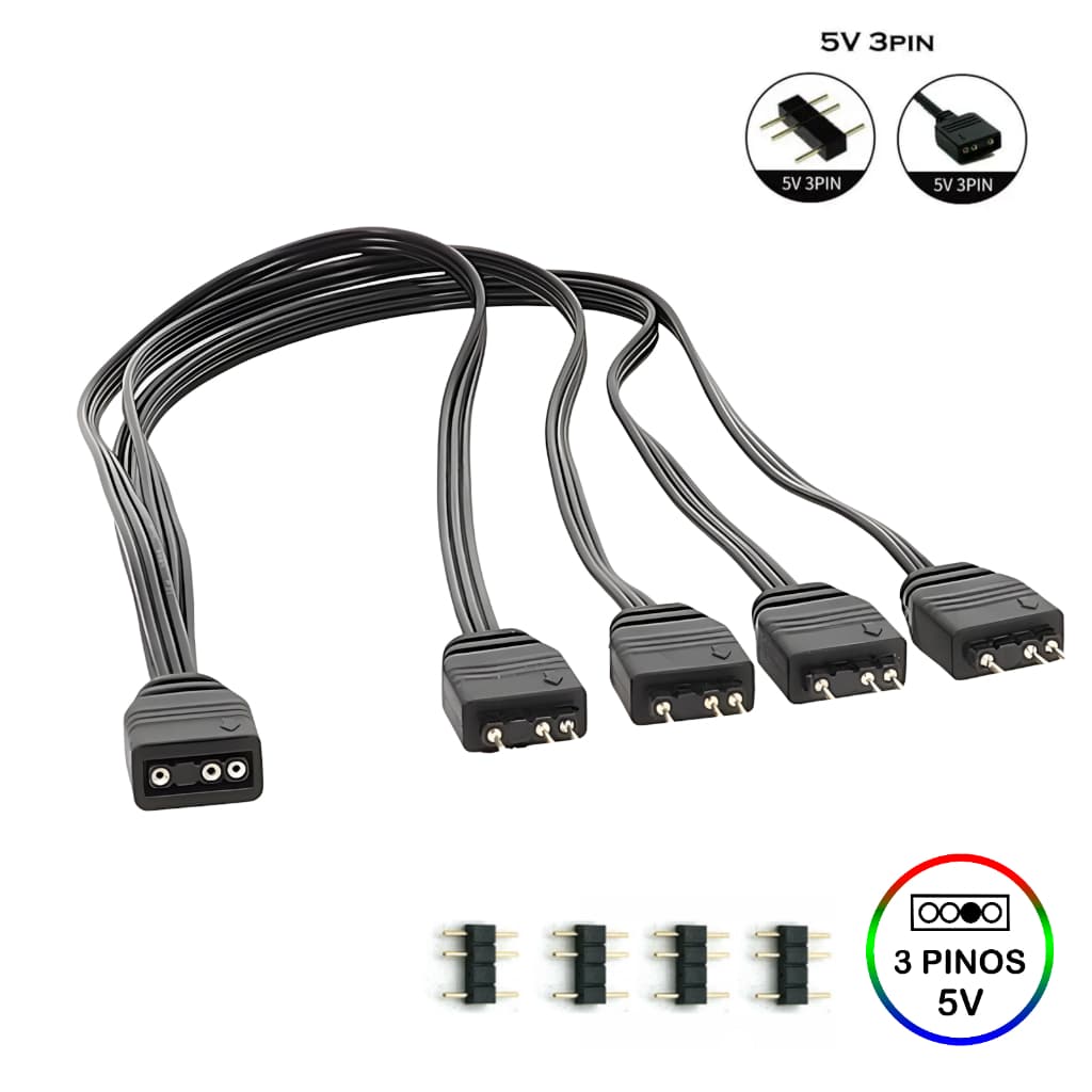 Cabo Adaptador Divisor Hub Rgb 5v 3pinos Para 5 Saida 3 Pinos Splitter Argb 30cm Dex