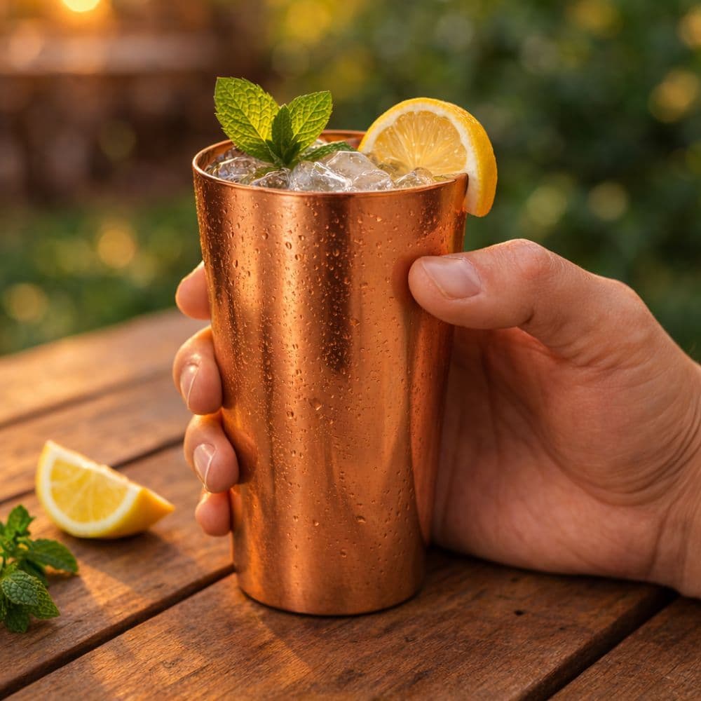 Copo De Cobre Puro 350ml Sem Verniz Para Ayurveda