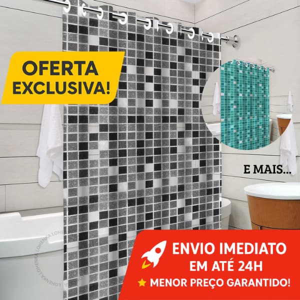 Cortina de Box Banheiro PVC 100% com Ilhós Antimofo Resistente Impermeável Várias Estampas