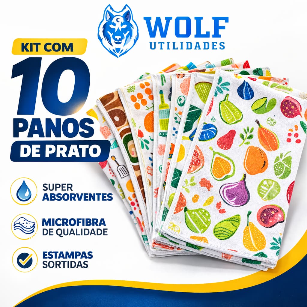 Kit 10 Pano De Prato Microfibra SECA MAIS Super Absorção