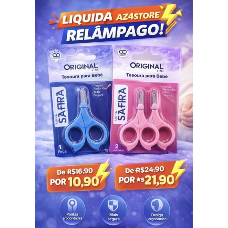 TESOURA BABY BASIC PARA BEBÊ PONTA ARREDONDADA SEGURA HIGIÊNICA USO INFANTIL