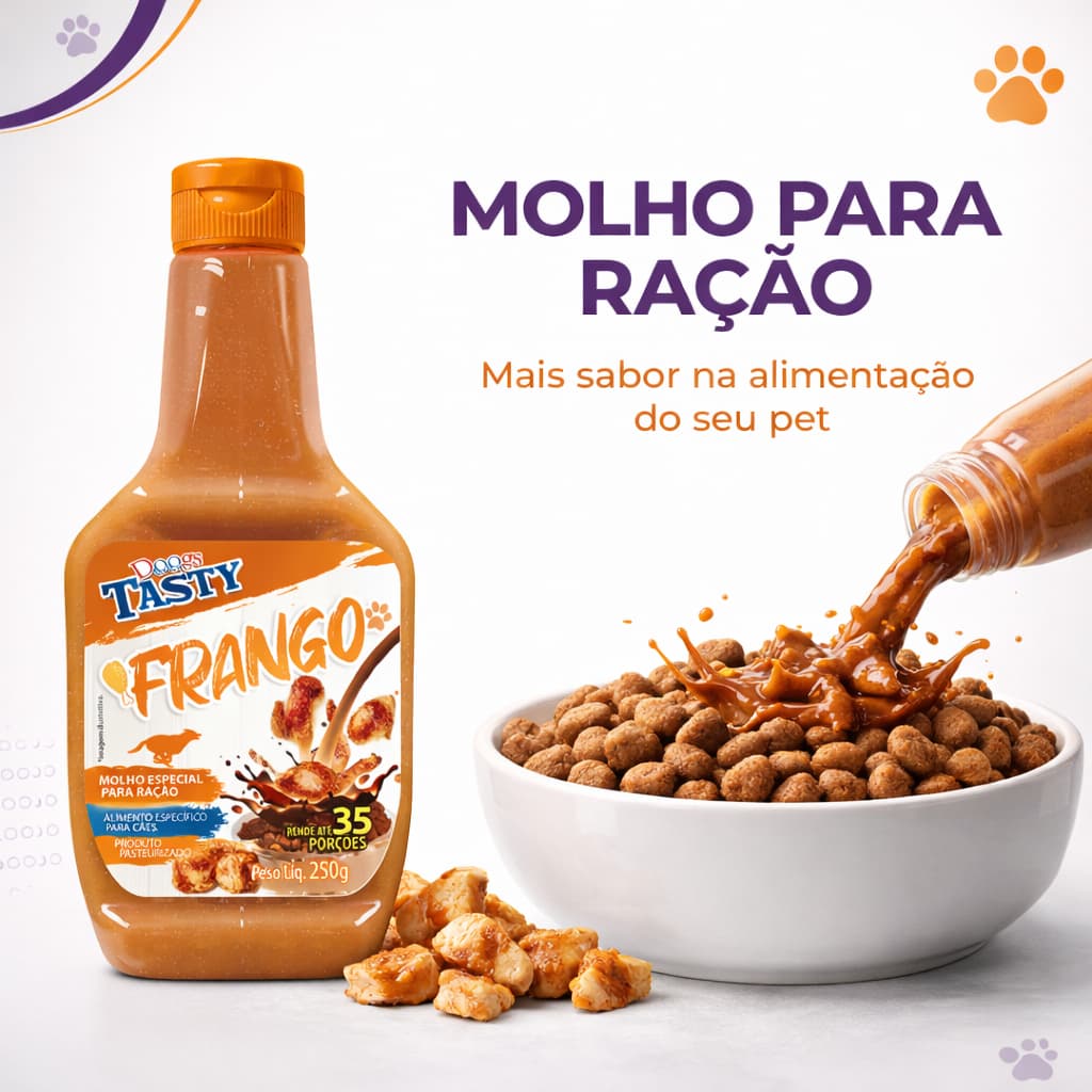 Molho Para Ração Cachorro Cães Sabor Frango Doogs 250g Melhora apetite Realça sabor